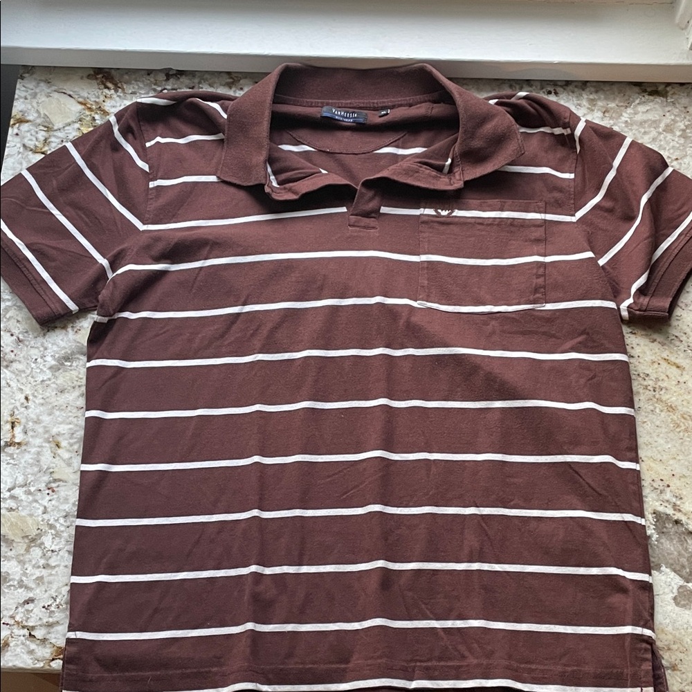 Van Heusen Men's Polo Shirt in Brown and White Stripes